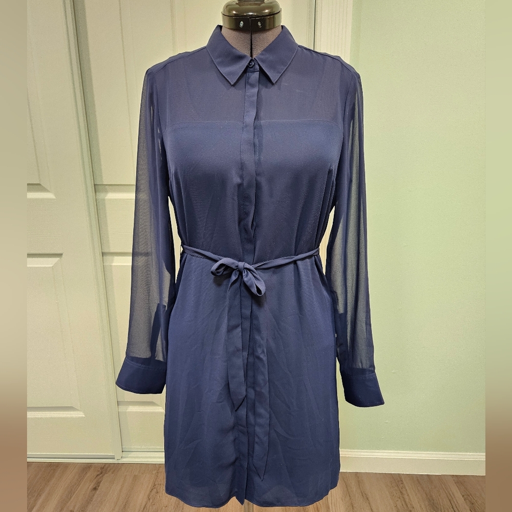 Express Navy Shirt Dress Sheer Sleeves size XS